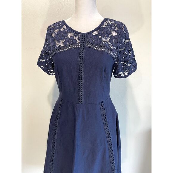Miusol dress peasant Y2K laced stretch navy blue cocktail casual country women S - Picture 2 of 7
